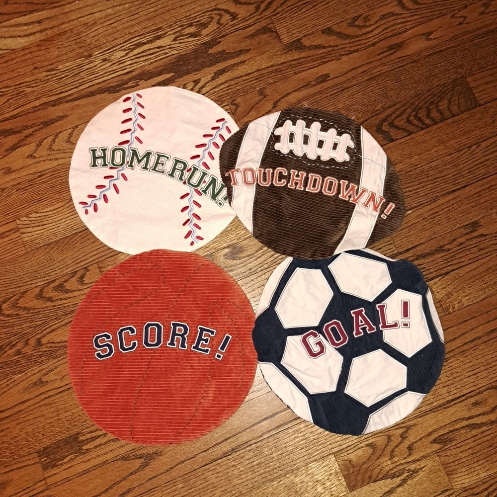 Pottery Barn Kids SPORTS‎ Fabric PLACEMATS 4 Soccer Football Baseball Basketball
